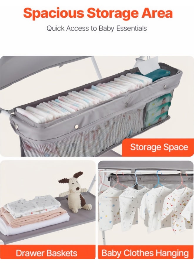 Baby Changing Table, Portable Folding Diaper Changing Station with Wheels, Adjustable Height, Mobile Nursery Organizer with Safety Belt and Large Storage Racks for Newborn Baby and Infant - Image 5